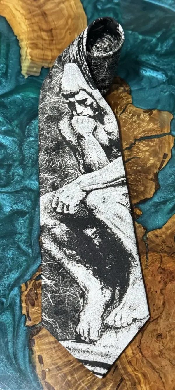 Ralph Marlin Vintage 1994 Neck Tie The Thinker Gray Marble Acid Wash